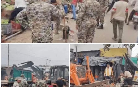 आगरा में अवैध सब्जी मंडी पर चला बुलडोजर, एक किलोमीटर सड़क अतिक्रमण मुक्त,  पुलिस तैनात