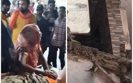 आगरा के कटघर में मकान का छज्जा भरभराकर गिरा, महिला की मौत, तीन घायल