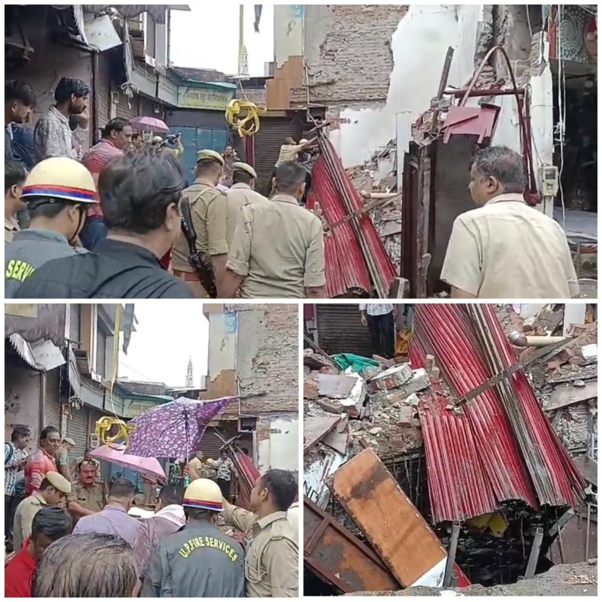 बारिश में नाले पर बनी कपड़े की दुकान ढही, मलबे में महिला के दबने की आशंका, चार का किया रेस्क्यू
