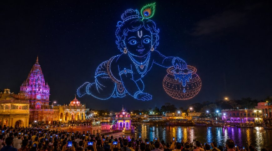 कन्हैया के जन्मोत्सव में आसमान भी होगा कृष्णमय, 500 ड्रोन रचेंगे श्रीकृष्ण की दिव्य लीलाएं, श्रीकृष्ण जन्मभूमि मथुरा में पहली बार तकनीक और आस्था का अद्भुत संगम, 4 सितंबर की रात 9 से 10 बजे के बीच होगा भव्य ड्रोन शो