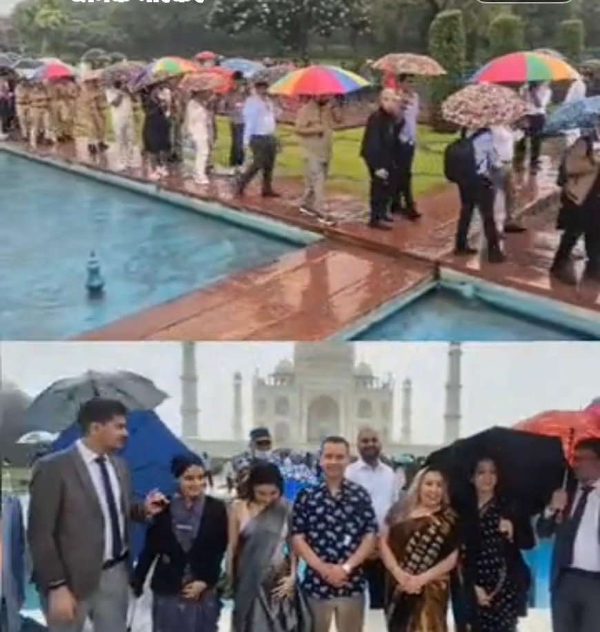 बारिश की फुहारों में छाता थामे दुनिया के दिग्गज जजों ने निहारी मोहब्बत की निशानी ताज