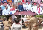 आगरा में सीईसी के पुतले को लेकर पुलिस-सपाइयों में भिड़ंत, धक्का-मुक्की तक पहुंचा प्रदर्शन