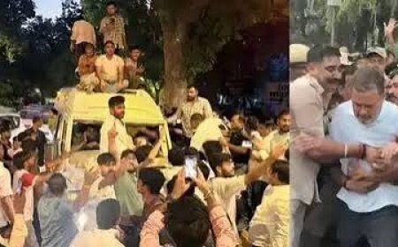 राहुल गांधी को ले जा रही बस पंचर,  कांग्रेस कार्यकर्ताओं ने किया पंचर,  बाराखंबा थाने से पुलिस ने नेता विपक्ष को छोड़ा