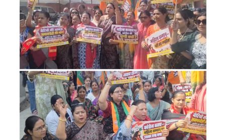 आगरा में राहुल गांधी के खिलाफ भाजपा महिला मोर्चा का प्रदर्शन, एमजी रोड पर निकाला जुलूस