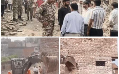 आगरा में सरकारी जमीन पर बुलडोजर एक्शन, नुनिहाई में 5 मकान ध्वस्त
