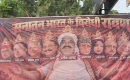 लखनऊ में पोस्टर वार से गरमाई सियासत, राहुल-अखिलेश समेत 10 हस्तियों को रावण के सिरों में दिखाया