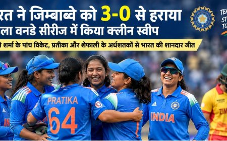 भारत की महिला टीम का जिम्बाब्वे पर क्लीन स्वीप, वैष्णवी शर्मा के पांच विकेट, शेफाली और प्रतीका के अर्धशतकों से भारत की शानदार जीत