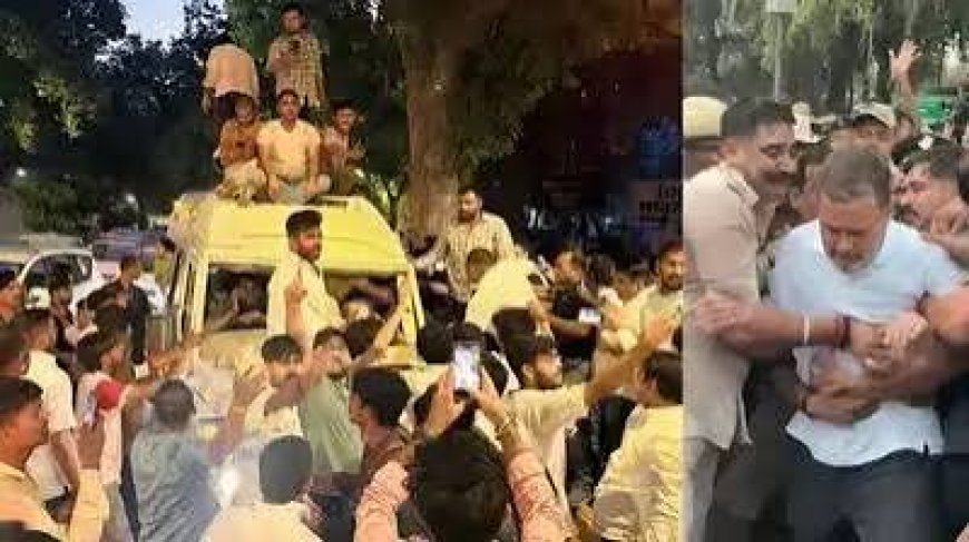 राहुल गांधी को ले जा रही बस पंचर,  कांग्रेस कार्यकर्ताओं ने किया पंचर,  बाराखंबा थाने से पुलिस ने नेता विपक्ष को छोड़ा